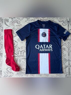 MBAPPE Paris Saint-Germain Navy Qatar Airways Football Jersey and Nike Socks